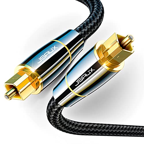 JSaux Digital Optical Audio Toslink Cable 6ft, [24K מצופה זהב, אולטרה-ראוי לעין] כבל אופטי זכר לזכר תואם לבר קול, טלוויזיה,